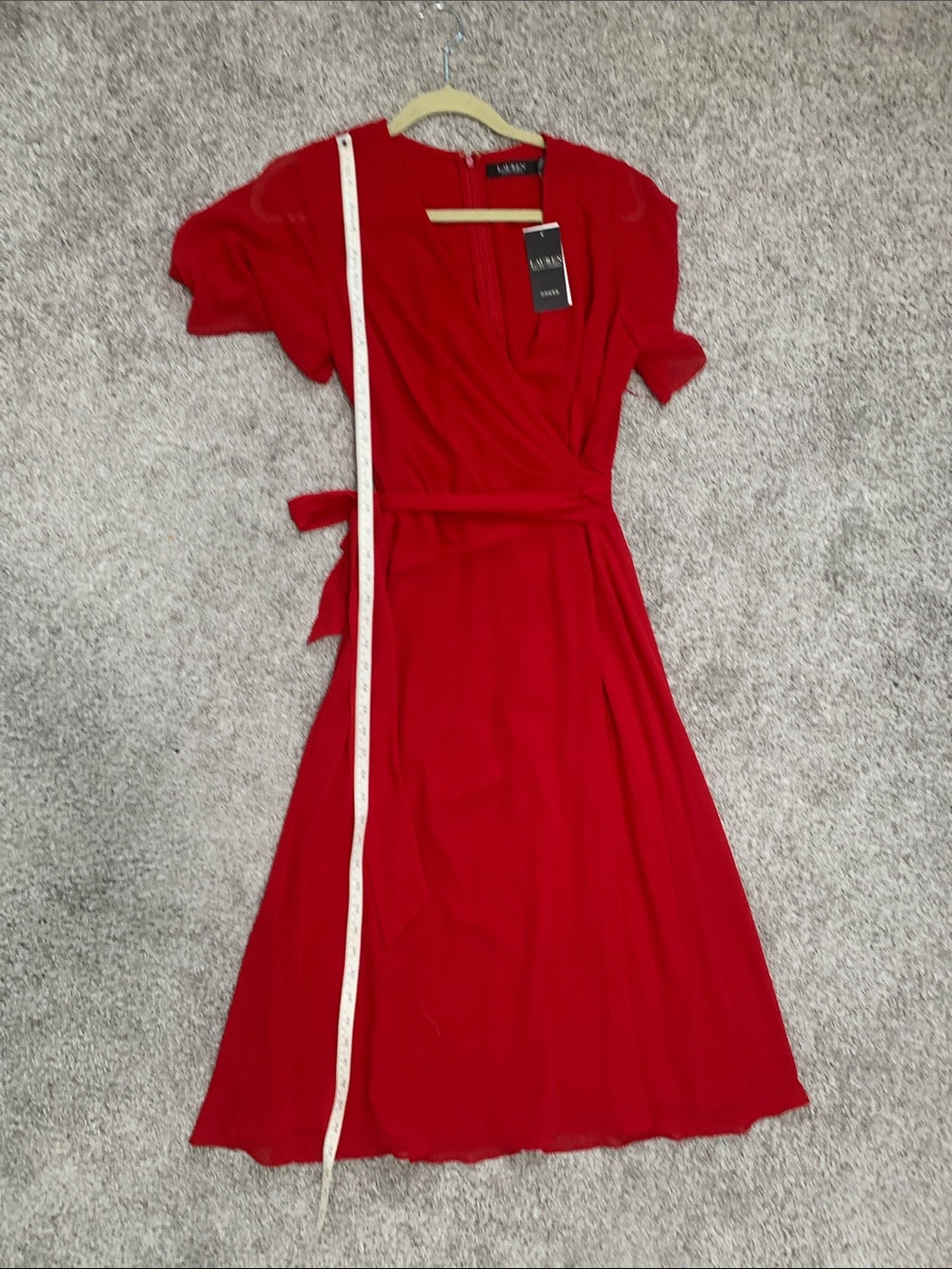 NWT Lauren Ralph Lauren Red Short Sleeve Midi Wrap Dress - Picture 8 of 10